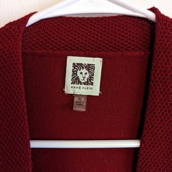 ANNE KLEIN Pointelle Trim Waterfall Cardigan ln Titian Red - Picture 4 of 6